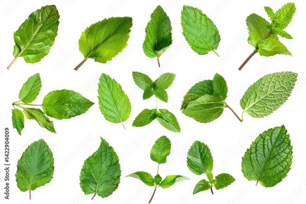 Poster tropical leaves frame with mint green with white background. macro photography of green leaves place
