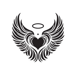 Obraz premium Angelic Heart Wings of Love silhouette vector illustration