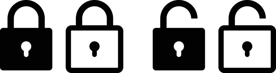 Set of lock icon. protect icons. unlocked black symbol. Security sign
