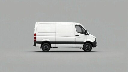 A clean white delivery van, truck, mock up, on white blank empty  background,