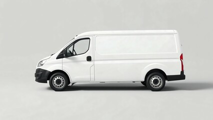 A clean white delivery van, truck, mock up, on white blank empty  background,