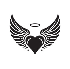 Angelic Heart Wings of Love silhouette vector illustration