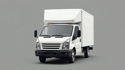 A clean white delivery van, truck, mock up, on white blank empty  background,