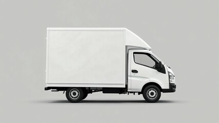 A clean white delivery van, truck, mock up, on white blank empty  background,