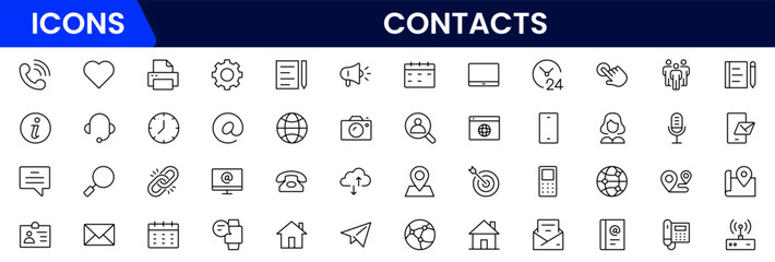 Contact us line icon set. Chat, name, address, email, message, phone, and more. Outline vector icon in linear style. Conceptual pictogram collection