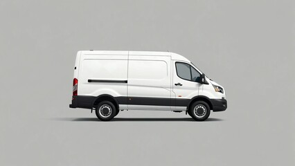A clean white delivery van, truck, mock up, on white blank empty  background,