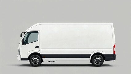 A clean white delivery van, truck, mock up, on white blank empty  background,