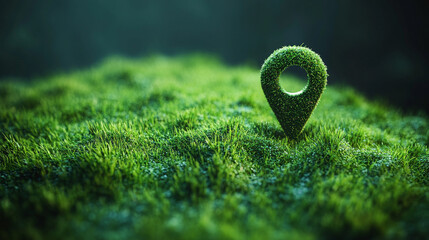 Realistic location pin made of green grass symbolizes eco-friendly navigation sustainable travel and growing awareness of environmental responsibility in modern mapping and geolocation systems

