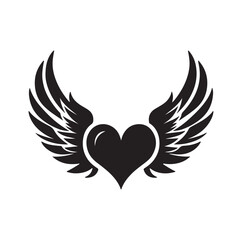 Angelic Heart Wings of Love silhouette vector illustration