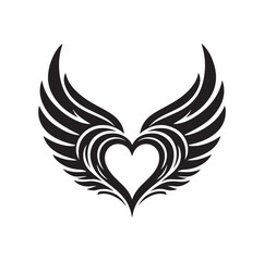 Angelic Heart Wings of Love silhouette vector illustration