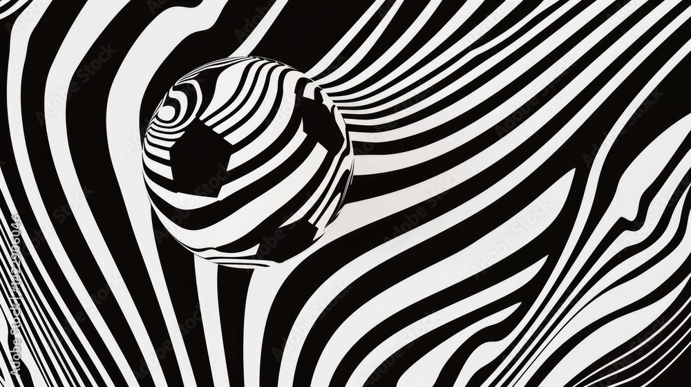 Poster abstract orange, black, and white swirling patterns with soccer floating in the air. background imag