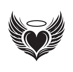 Angelic Heart Wings of Love silhouette vector illustration