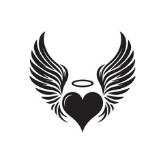 Angelic Heart Wings of Love silhouette vector illustration