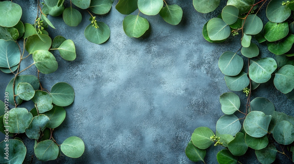 Poster eucalyptus twigs on subtle gray backdrop - image for design