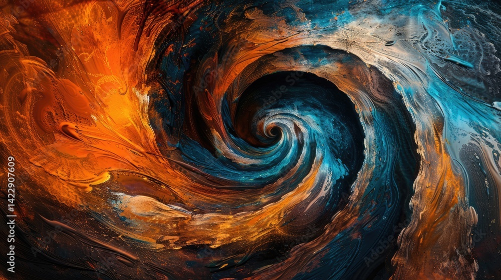 Aufkleber abstract composition with intertwined orange and blue curves on a dark background. background image 