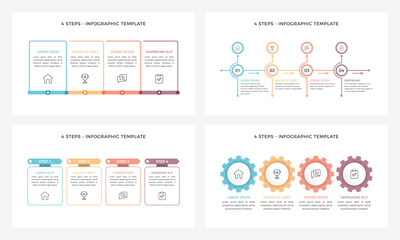Set of four infographic templates with four steps, presentation slides, vector eps10 illustration