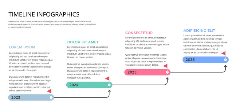 Infographic template of timeline with four elements, vector eps10 illustration