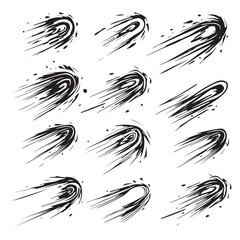 line sparkle vector set, comic style decorative lines, burst effects, and dynamic radial patterns in black for enhancing illustrations, comics, and graphic designs with energetic visual elements