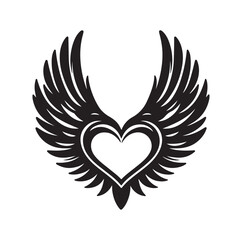 Fototapeta premium Angelic Heart Wings of Love silhouette vector illustration