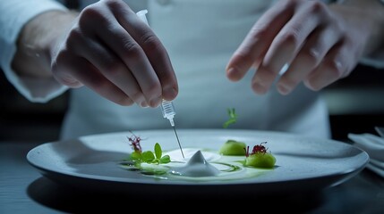 Chef's Precision: A Modern Culinary Art Piece with Syringe Detail