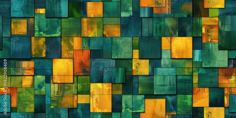 Poster abstract geometric pattern with colorful rectangles and thin lines on a dark background. digital art