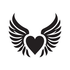 Angelic Heart Wings of Love silhouette vector illustration