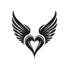 Angelic Heart Wings of Love silhouette vector illustration