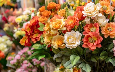 Vibrant Artificial Flower Bouquet, Roses and Blooms