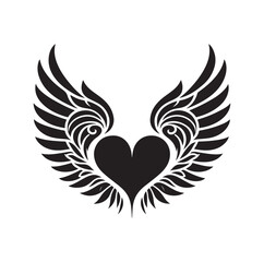 Obraz premium Angelic Heart Wings of Love silhouette vector illustration