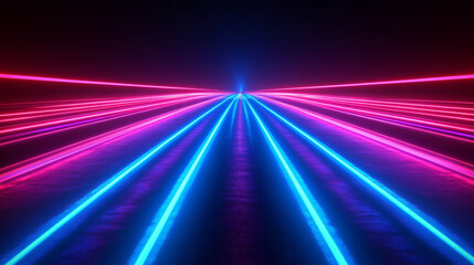 Fototapeta premium Red and blue laser lines create a dynamic hi-tech banner symbolizing futuristic innovation, digital speed, and the merging of opposing forces in a sleek neon-lit abstract space