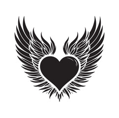 Angelic Heart Wings of Love silhouette vector illustration