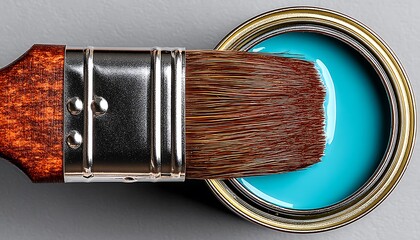 Paint Brush Dipping in Teal Paint Can