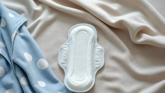 Sanitary pad wrapper opened gently, placed next to a cozy pajama top