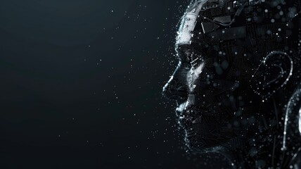 Fototapeta premium Abstract of artificial intelligence concept. Intelligent robot with neon light effect. Assistance waiting prompt to generate digital data or working convey sense of fantasy and futuristic. AIG53.