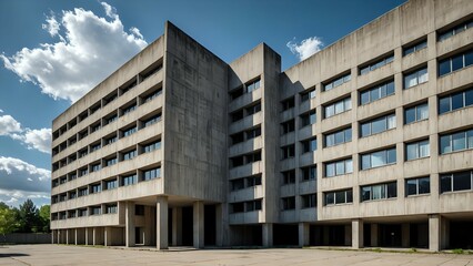 Brutalist Concrete Building with Dramatic Shadows