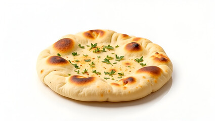 Obraz premium A Solitary Golden-Brown Freshly Baked Garlic Naan Rotis on a Wooden Surface