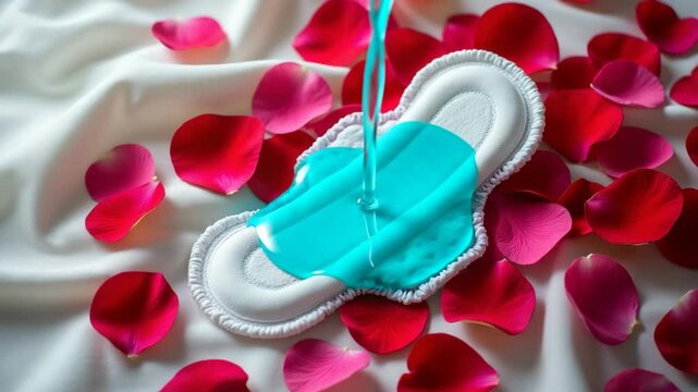Sanitary pad adorned with red rose petals for a soft, feminine touch.

