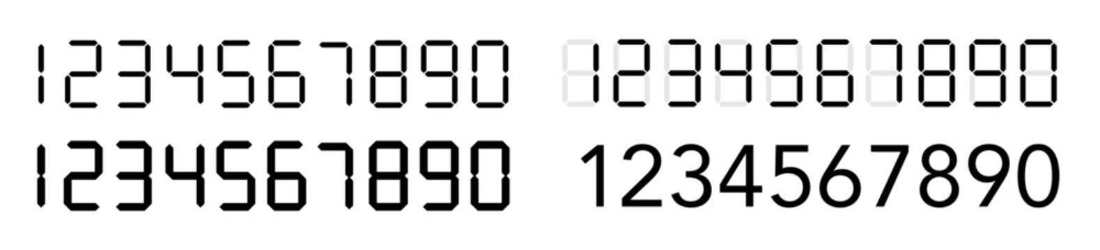 Numbers icon. Black digital numbers. Digital clock numbers. Vector illustration