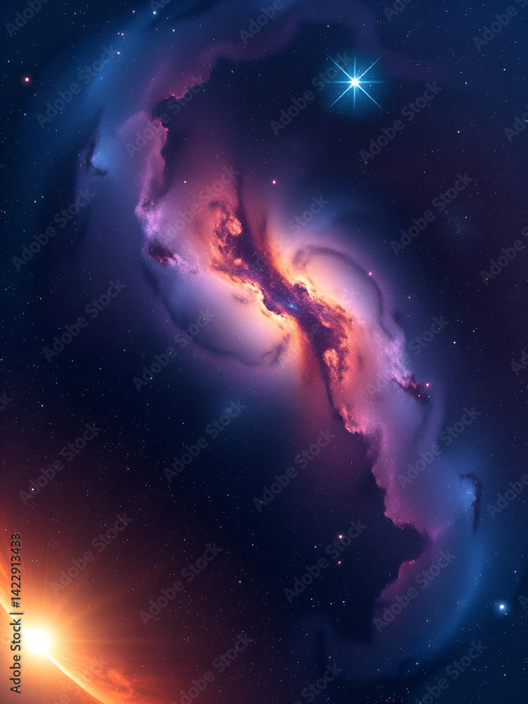 Wall mural equirectangular projection space background with nebula and stars