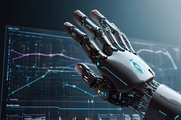 Robotic Hand Interacting with Futuristic Digital Interface