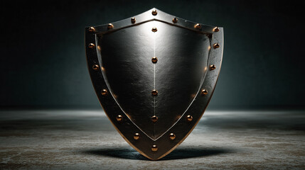 A shiny modern metal shield floats against a clean background symbolizing strong protection cybersecurity durability and defense in a high-tech futuristic concept of safety and resilience

