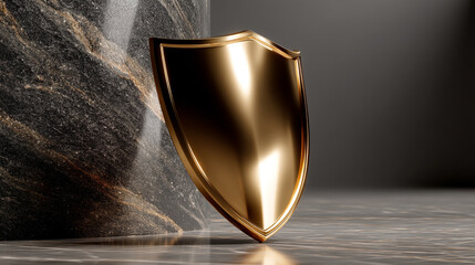 A shiny modern metal shield floats against a clean background symbolizing strong protection cybersecurity durability and defense in a high-tech futuristic concept of safety and resilience

