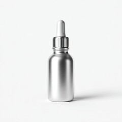 Silver Dropper Bottle on White Background