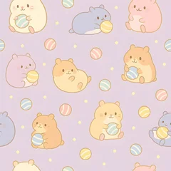 Gardinen Tiere Muster  Cute pastel hamsters playing with balls seamless pattern kawaii design minimal environment for creative projects  © Littlestar 0816