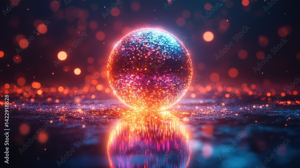 Poster gleaming disco ball spreading a spectrum of lights throughout - image for design