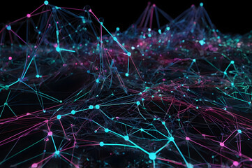 Abstract Digital Network with Neon Connectivity Lines