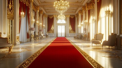 Opulent palace interior with red carpet and golden decorations