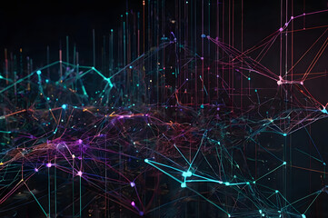 Abstract Digital Network with Neon Connectivity Lines