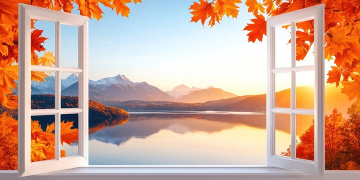 Autumnal Lake View Seen Through Open Window