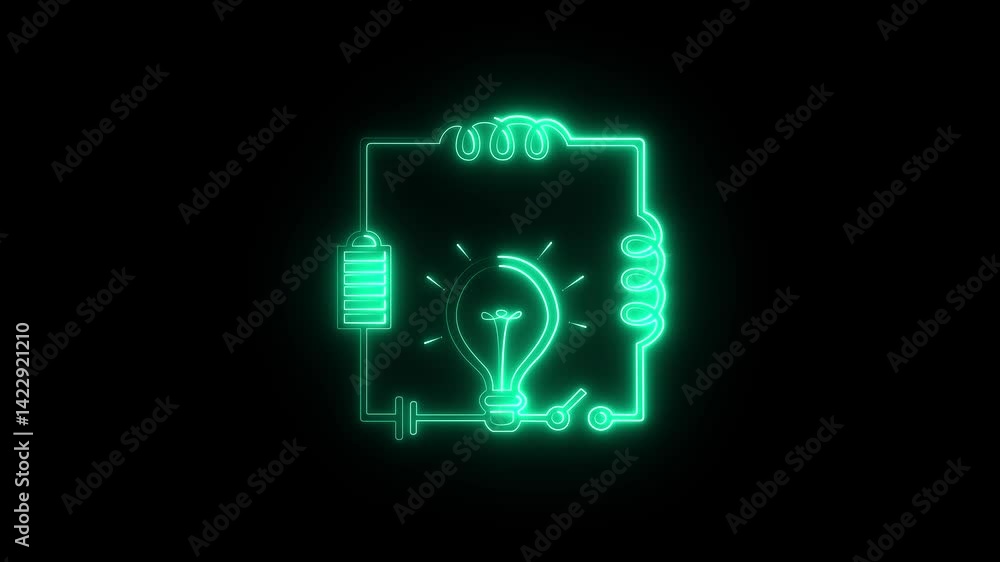 Poster abstract glowing neon circuit board with symmetrical neon lines and hexagon patterns, with neon blub
